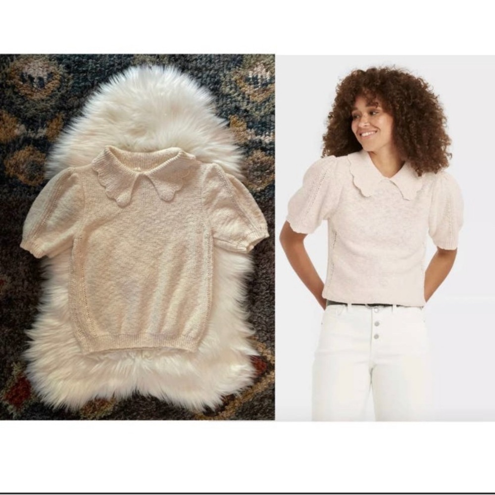 Universal Thread Short Sleeve T-Shirt Sweater, Ivory, S